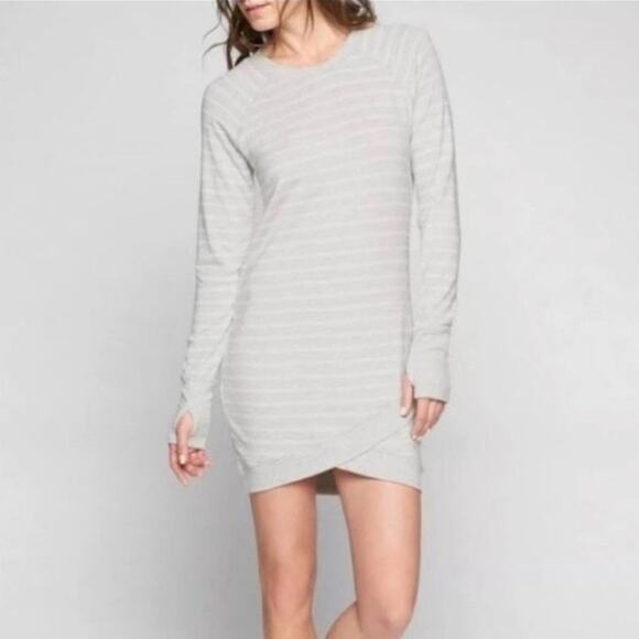 Athleta S Heather Gray Criss Cross Striped Long Sleeve Sweatshirt Dress Modal - Picture 10 of 11